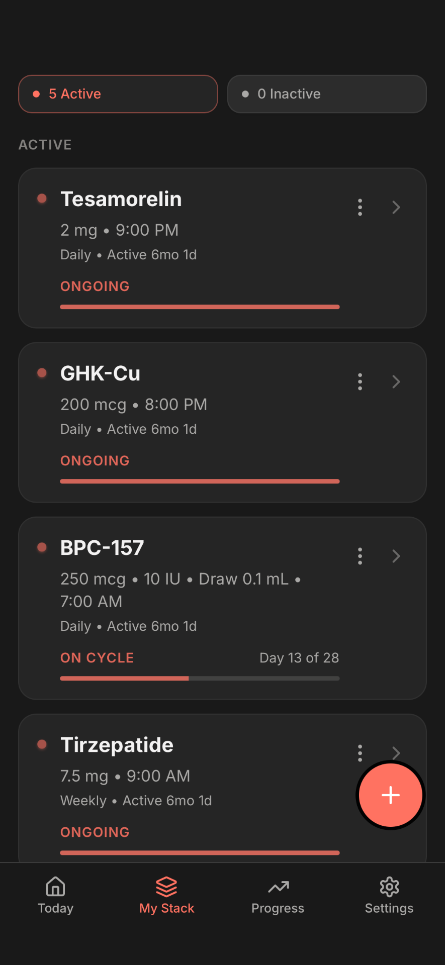 Regimen peptide and GLP-1 tracker app screenshot