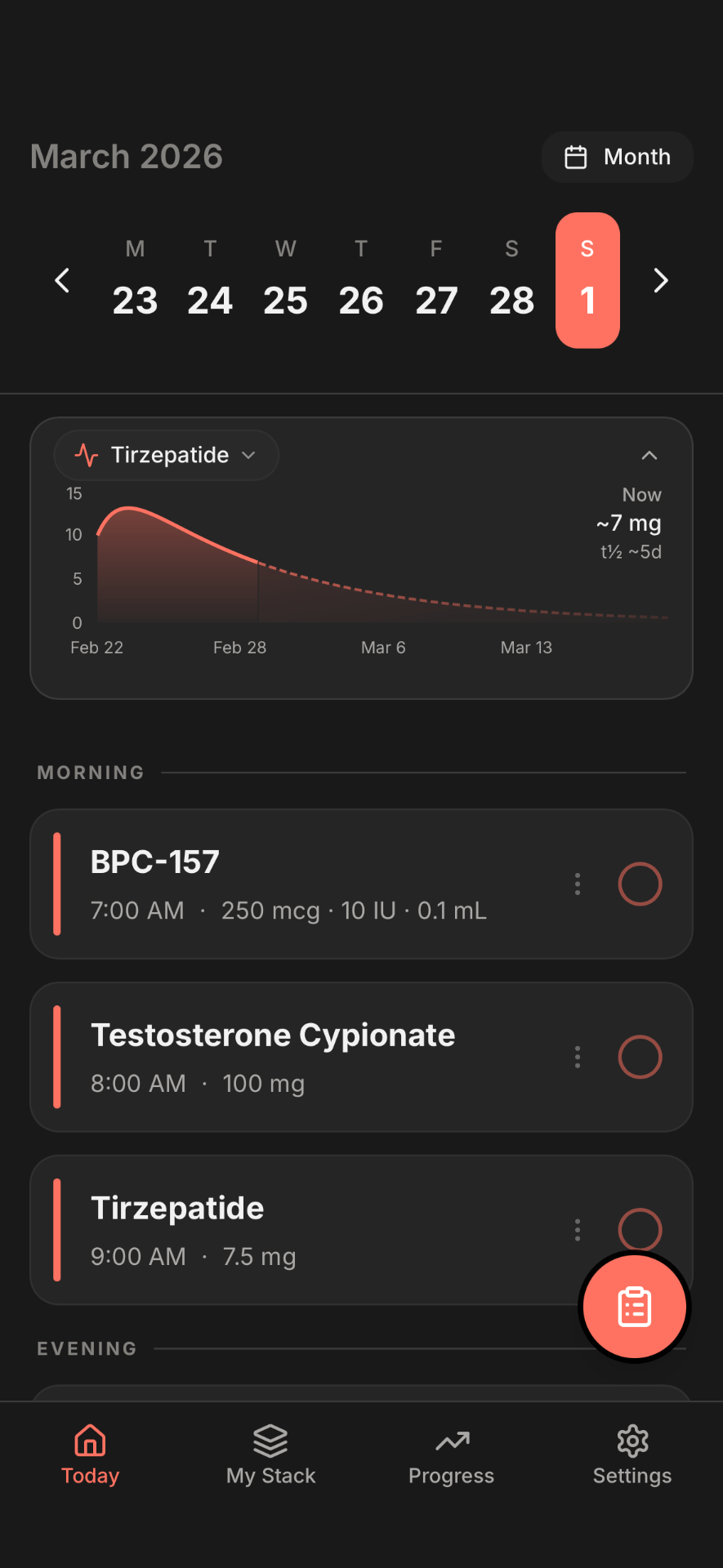 Regimen app showing today's schedule